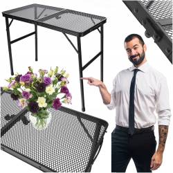 Masa pliabila metalica pentru gradina sau drumetie, 80x40x66cm, inaltime reglabila, neagra