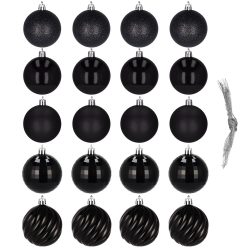 Set globuri de Craciun, 20 bucati, 5 modele, 6 cm, negru