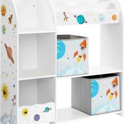 SONGMICS Organizator de jucarii si carti pentru copii, multifunctional cu 2 cutii de depozitare, 93x30x100cm, alb