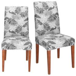 Husa universala pentru scaun, marime universala, poliester si spandex, 38x70cm, gri cu model floral