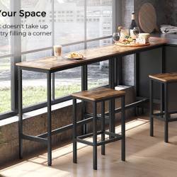 VASAGLE Set masa de bar cu 2 scaune, cadru din otel, blat lemn, design industrial, 100x40x90cm, maro rustic si negru