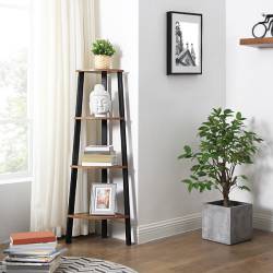 VASAGLE Raft de colt cu 4 etaje, tip biblioteca, cadru metal si polite lemn, industrial, 34x34x125cm, maro rustic