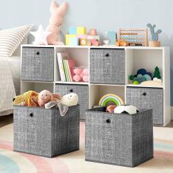 SONGMICS Set 6 cutii de depozitare, pliabile cu maner, material textil si oxford, 30x30x30 cm, gri