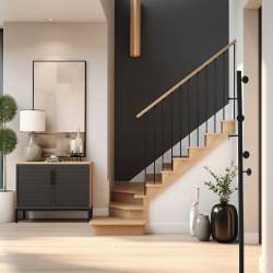 Cuier hol metalic 174 cm, design minimalist, negru