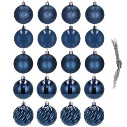 Set globuri de Craciun, 20 bucati, 5 modele, 6cm, albastru inchis