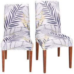 Husa pentru scaun, marime universala, poliester si spandex, 38x70cm, alb, nuante de bleumarin, galben