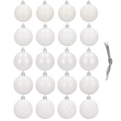 Set globuri de Craciun, 20 bucati, 5 modele, 6 cm, alb