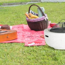 Semineu de exterior pentru terasa sau gradina din placa de magneziu, cu grill pentru gratar, 60x60x42cm
