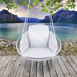 Scaun rotund Sersimo tip leagan suspendat cu perna Confort casa sau gradina, gri