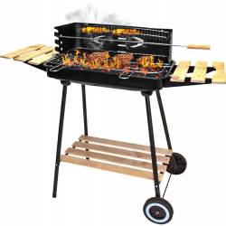 Gratar metalic pe carbuni, tava cromata, cu spita pentru rotisor, 104x88x45cm