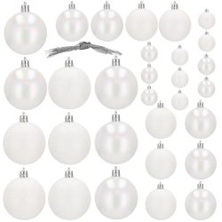Set globuri de Craciun, 30 bucati, 3 modele, 4/5/6cm, alb