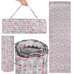 Saltea pentru plaja pliabila, din spuma, ultra-usoara, cu perna si maner de transport, 60x180cm, gri flamingo roz