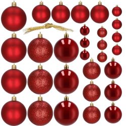 Set globuri de Craciun, 30 bucati, 3 modele, 4/5/6 cm, rosu