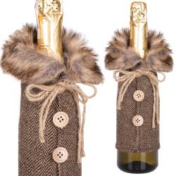 Decoratiune Craciun, pulover cu blanita pentru sticle, 24 cm, maro