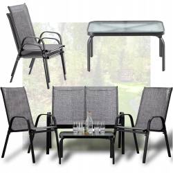 Set mobilier gradina textilene, 2 scaune, 1 canapea si 1 masa, gri deschis