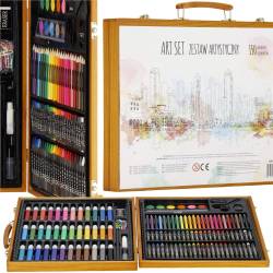 Set de pictura si desen pentru copii, 150 de piese, trusa lemn maro