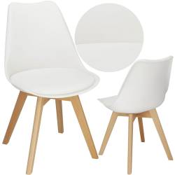 Set 4 scaune dining Verdhe pentru bucatarie cu perna tapitata cu piele ecologica, 44x82cm, alb