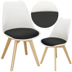 Set 4 scaune dining Verdhe pentru bucatarie cu perna tapitata cu piele ecologica, 44x82cm, alb negru