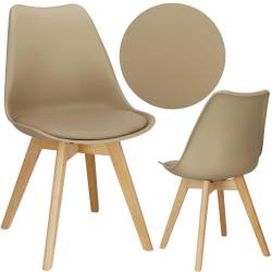 Set 4 scaune dining Verdhe pentru bucatarie cu perna tapitata cu piele ecologica, 44x82cm, maro