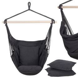 Hamac tip leagan suspendat pentru casa sau gradina, gri inchis cu perne, 130x100cm, 150kg
