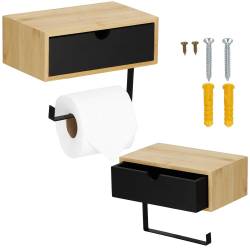 Suport hartie igienica din otel cu sertar depozitare, sistem montare inclus, 22cm, negru bej