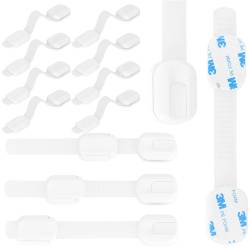 Set 8 sigurante blocator sertare si usi, plastic si silicon, ajustabile, 19 cm, alb