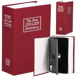 Caseta de valori, cutie metalica cu cheie, portabila, tip carte, Dictionar, burgundy, 26.5x20x6.5 cm