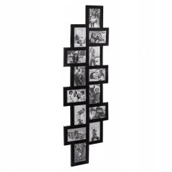 Rama foto de perete, colaj de 14 fotografii, 36x118cm, negru