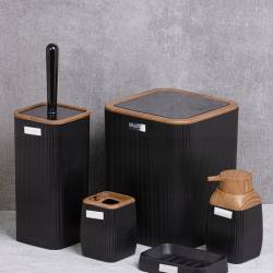 Set de accesorii patrate pentru baie din plastic, 5 piese, negru maro