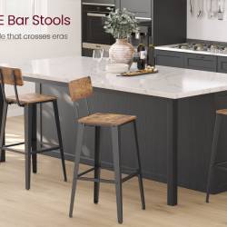 VASAGLE Set 2 scaune de bar, inalte cu spatar, industrial, 45x45x102cm, maro rustic si negru