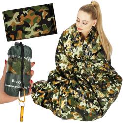 Sac de supravietuire anti hipotermie, umezeala, ploaie si vant, 120x200cm, verde camuflaj