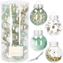 Set globuri de Craciun Inedit, 24 bucati, 5 cm, transparente si verde