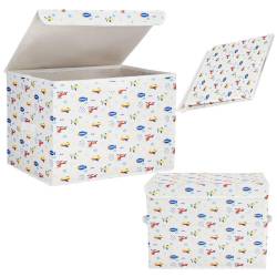 Cutie depozitare jucarii, pliabila cu capac, model avioane, 30x32x43cm, alb