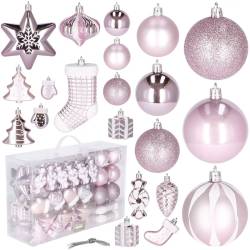 Set globuri si decoratiuni de Craciun, 77 piese, diverse dimensiuni, roz