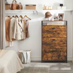 VASAGLE Dulap pantofi din MDF cu ​​3 usi basculante, pentru 15-24 perechi, 80x30x130cm, maro rustic