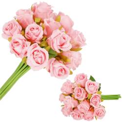 Buchet de flori artificiale din poliester, 12 fire trandafiri, 26cm, roz