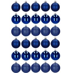 Set globuri de Craciun, 30 bucati, 3 modele, 6cm, albastru