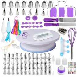 Set patiserie cu platou rotativ, 137 piese cu sabloane pentru ornarea prajiturilor
