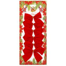 Set 6 ornamente pentru bradul de Craciun, fundita, 8 cm, rosu