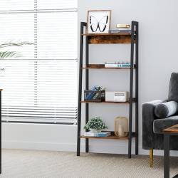 VASAGLE Biblioteca tip scara, cadru otel cu 4 polite din MDF, stil industrial, 56x34x138cm, maro rustic si negru