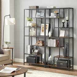 VASAGLE Biblioteca cu forma geometrica, pe 6 nivele, stil industrial, 30x80x180cm, maro rustic si negru