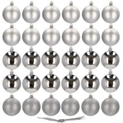 Set globuri de Craciun, 30 bucati, 3 modele, 3cm, argintiu