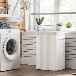 SONGMICS Cos de rufe din bambus, pliabil, cu captuseala detasabila lavabila, 72L, 40x30x60cm, alb