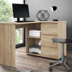 Birou colt Norge cu 3 sertare si 2 rafturi, 124x89x75 cm, stejar