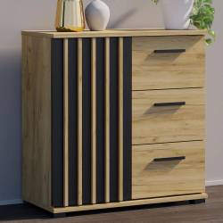 Comoda Montana 80 cu 3 sertare si 1 usa, 81x37x80 cm, negru si stejar craft