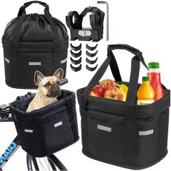 Cos bicicleta fata 34x24x25 cm, aluminiu si material textil, sistem click, cu husa ploaie, negru