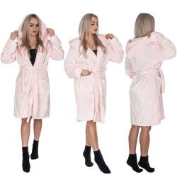 Halat de baie pentru femei pana la genunchi, cu gluga, marimea L/XL, roz