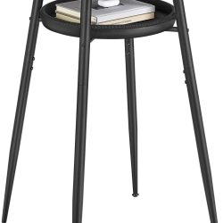 VASAGLE Masa de bar neagra, 70x70x91 cm – design elegant cu piele artificiala, blat 60 cm, stabila si usor de asamblat