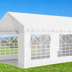 Pavilion de gradina profesional, cu cadru otel 38 mm, acoperis impermeabil 450g/m2, 6x3x2,8 m, alb