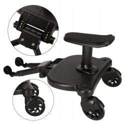 Platforma pentru carucior 55x33x36 cm, cu sezut pentru al doilea copil, montaj rapid, compatibilitate universala, neagra